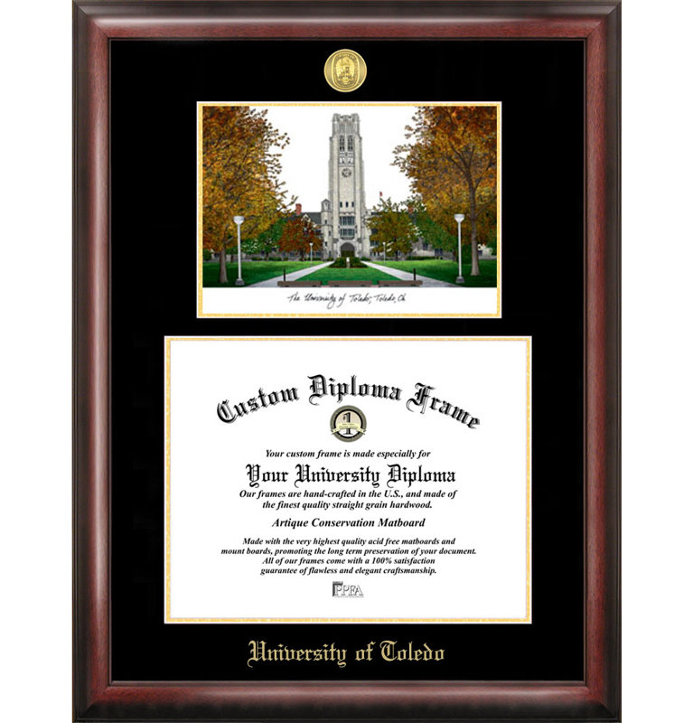 « ncaa toledo rockets » avec cadre de lithographie en relief or avec images campus