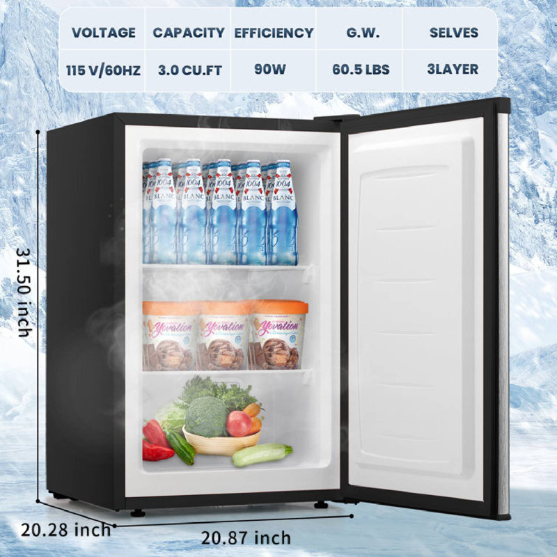 Congélateur vertical, congélateur vertical compacte à porte simple avec porte réversible de 3,0 pieds cubes, Argent