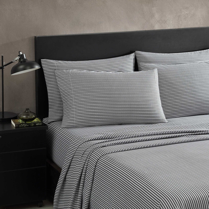 Kenneth Cole Chill Bonus Sheet Set, Twin Sheet Set with 2 Standard Pillowcases, Gray Striped