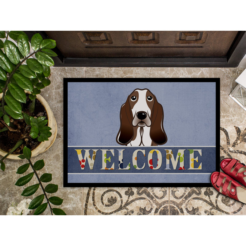 Tapis d'extérieur antidérapant Basset Hound Welcome, Rectangle 2 pi x 3 pi