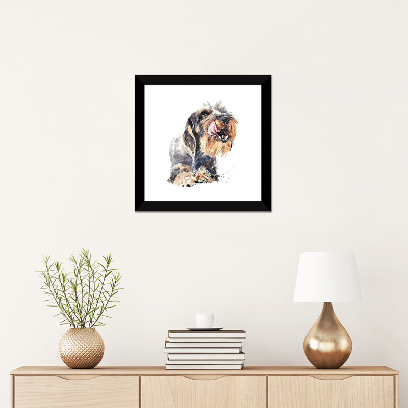 «Wirehaired Dachshund I» par EdsWatercolours - impression, Papier encadré noir, Blanc, H 16 po x l 16 po x p 1 po