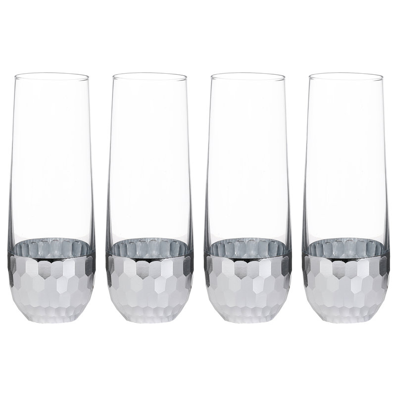 4 Piece 355ml Glass Flute Set, Silver