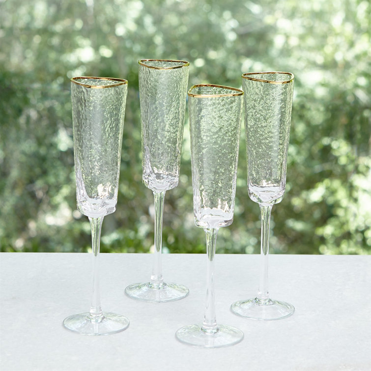 Hammered Champagne Flute - Handcrafted Triangular Glassware for