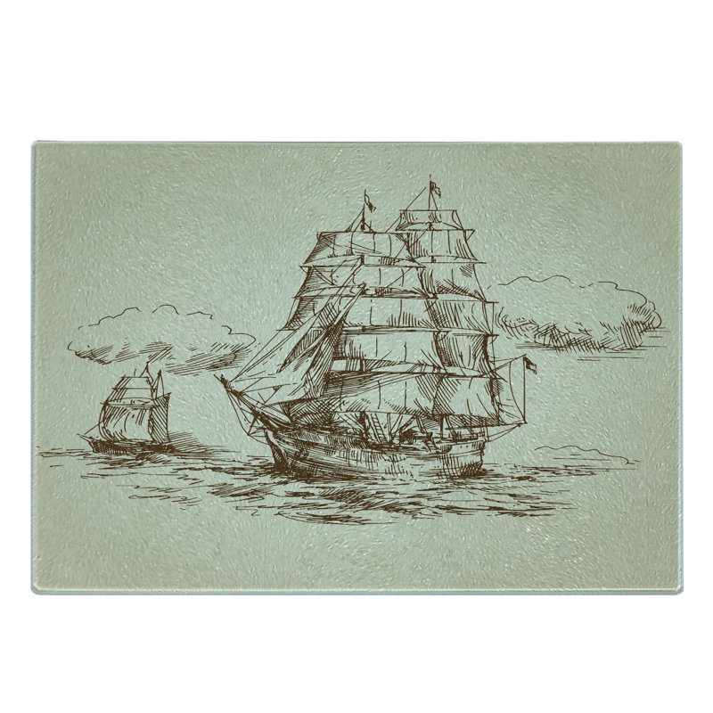 Croquis de bateau en verre trempé Ambesonne