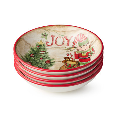 Ensemble de 4 bols à soupe en forme de casse-noisette Parade - 4 bols en céramique de 38 oz pour la soupe, la salade, les pâtes, les céréales et les réceptions de Noël