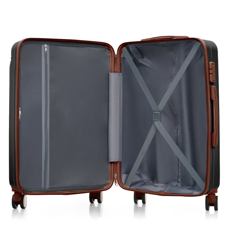 Ensemble de valises de voyage en ABS de qualité supérieure, ensemble de valises à verrou TSA 3 pièces avec tailles de 20, 24 et 28 pouces avec roues pivotantes à 360 °, noir et brun