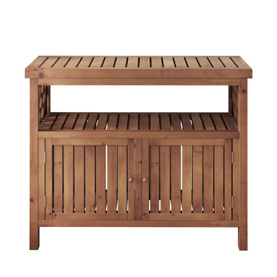 Table de rempotage extérieure en bois avec armoire de rangement, ensemble de 2