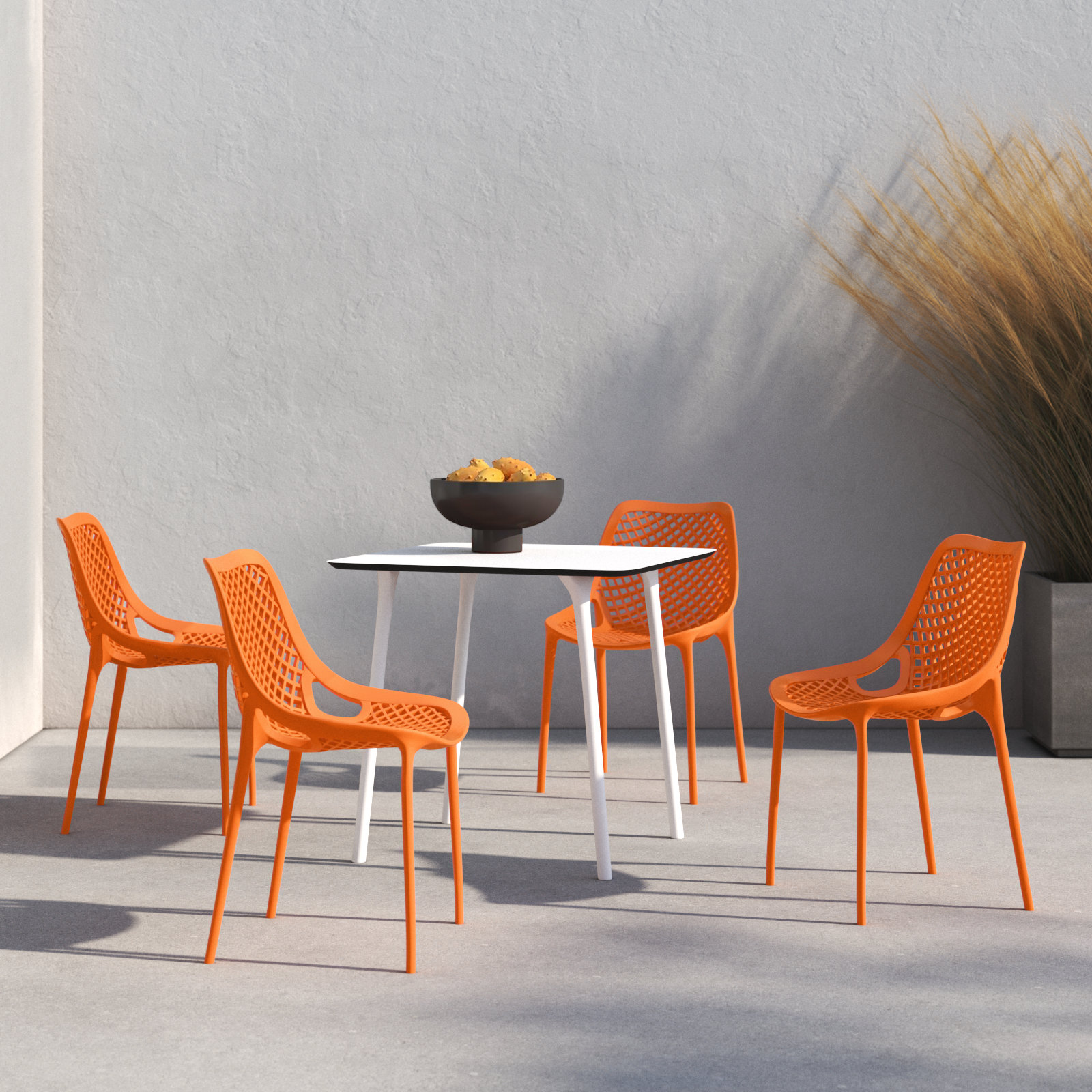 Farrah 31" W Square 4-Person Plastic Patio Dining Set, White/Orange