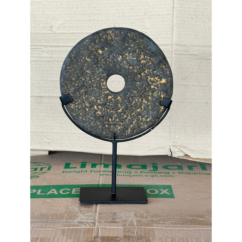 Approx. 18" High Lava Stone Disk with Iron Stand