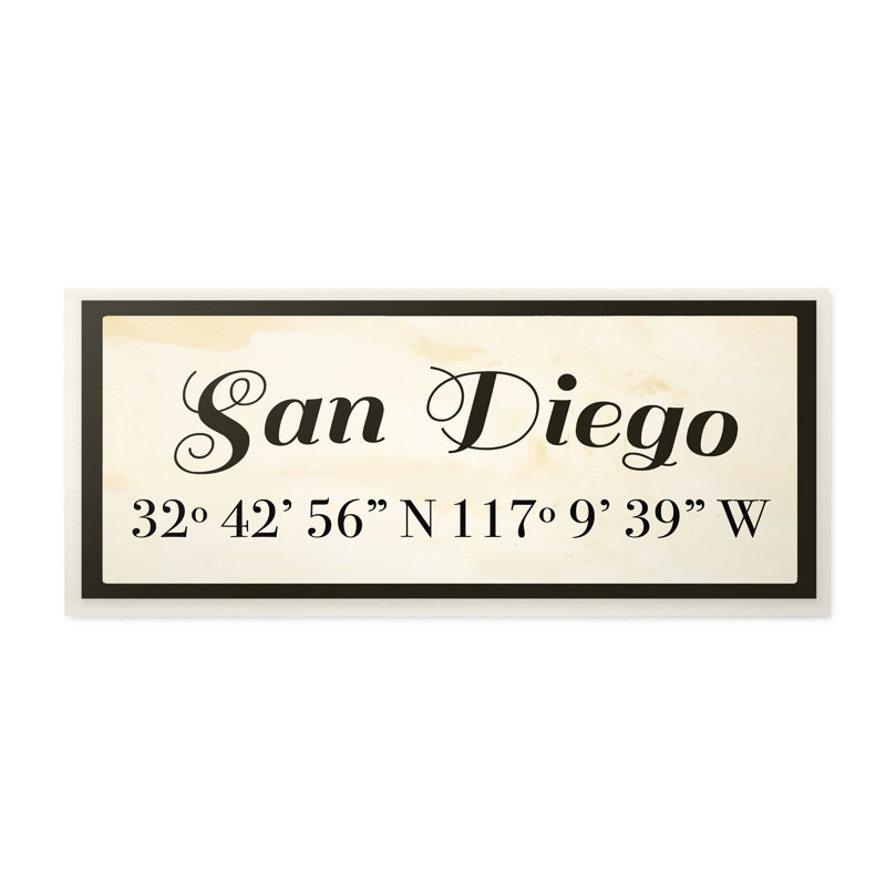 «San Diego» Tby Daphne Polselli - reproduction d'art textuel sur toile, H 7 po x l 17 po, Plaque murale