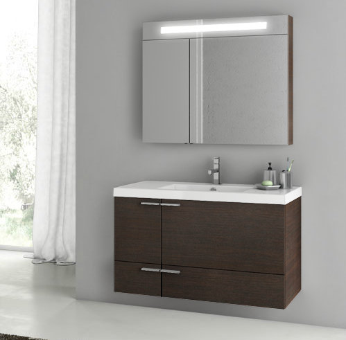 Letourneau 39.37'' Single Bathroom Vanity with Ceramic Top with Mirror, Larch Canapa