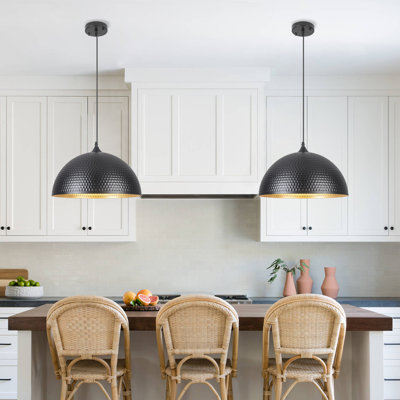 Luminaire suspendu industriel en forme de dôme martelé 2 lumières 16 "pour îlot de cuisine
