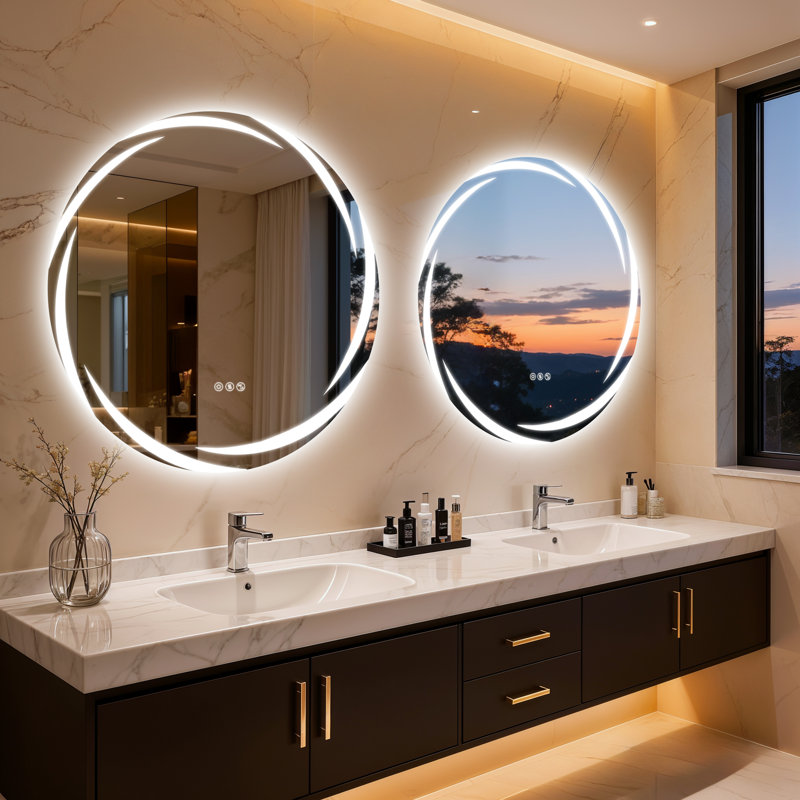Miroir de salle de bain rond à DEL avec fonction anti-buée à intensité variable Bluetooth