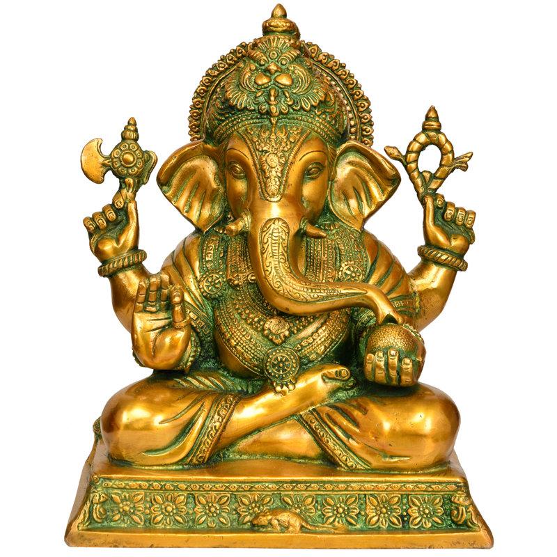 Sculpture en laiton 12 po Ganesha fabriquée à la main - statue de divinité d'obstacles, succès traditionnel et sagesse, centre de temple spirituel