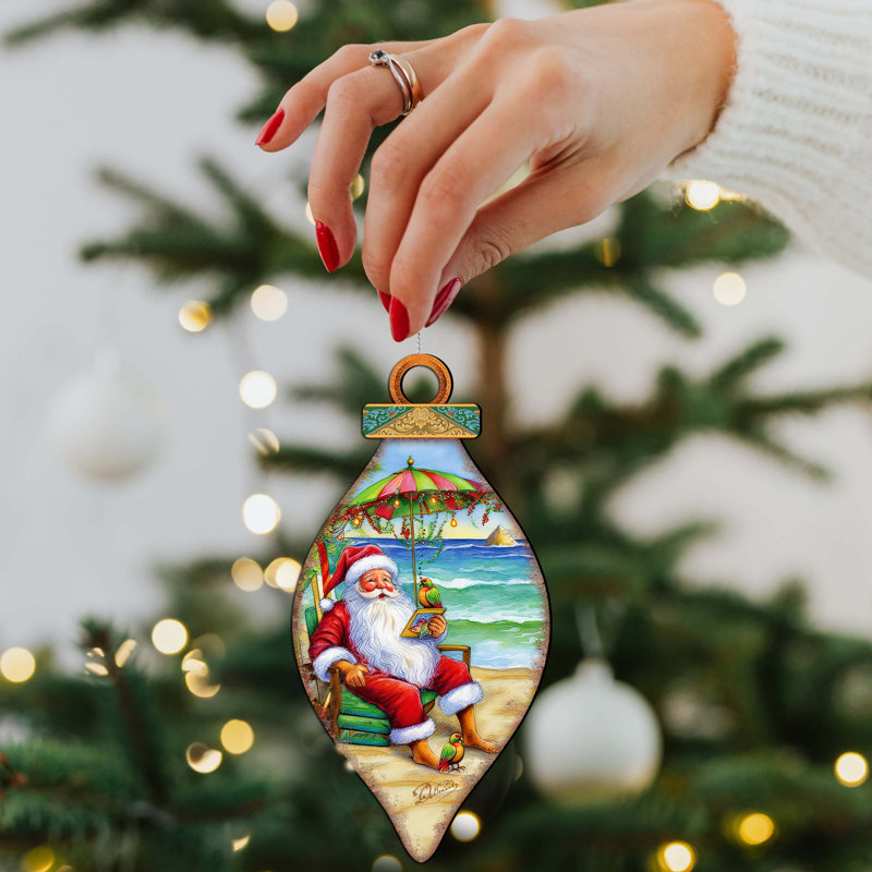 Ornements sur le thème de la plage - Ornements en bois de père Noël sur la plage par G.Debrekht
