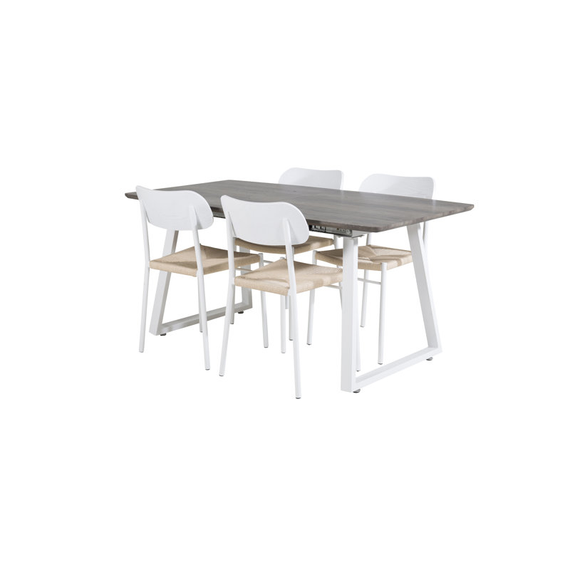 Nevis Butterfly Leaf Dining Set, Grey Oak, White, Nature/White
