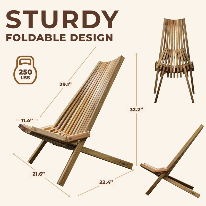  Wooden Folding Tamarack Chair Set for Patio and Outdoor, Walnut, 2 Set, Walnut