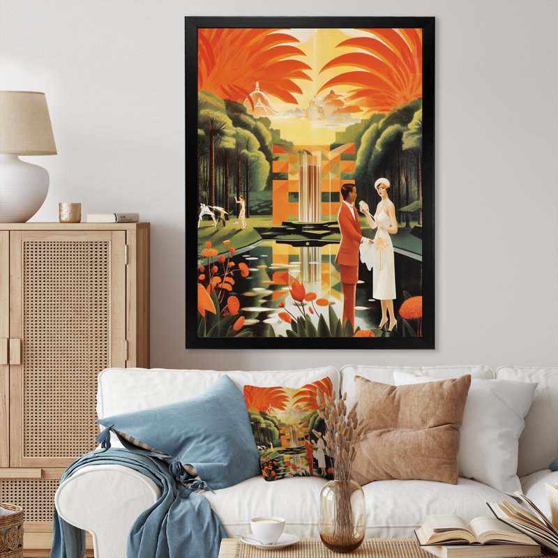Art déco, dame en blanc, aventure cosmopolite - mode femme, art mural pour le salon, H 20 po x l 12 po x P 1 po