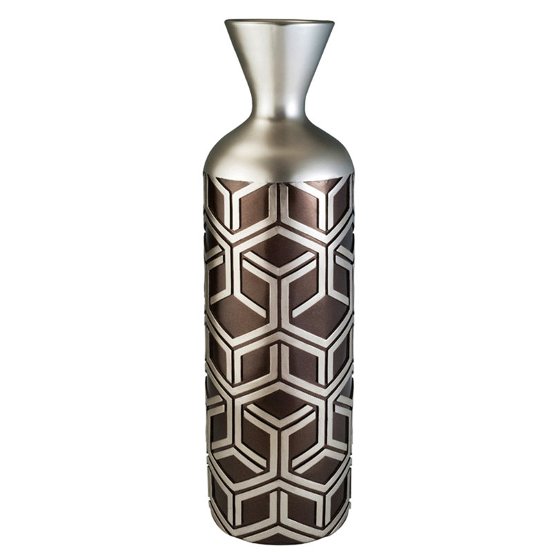 Vase décoratif en polyrésine de 22 po de hauteur, motif tissé argent châtaignier