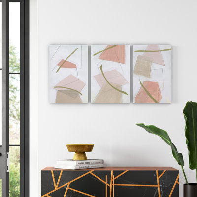 Nude Gold Shapes II - Ensemble de 3 peintures sur toile tendue