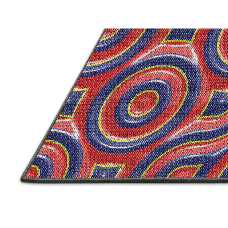 Tapis rouge/noir tissé à la machine, Rectangle 5 pi x 8 pi