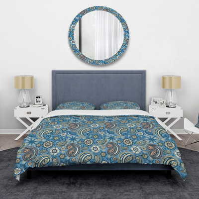 Ensemble de housse de couette bohémien Elegant Retro Blue Paisley - Microfibre polyester