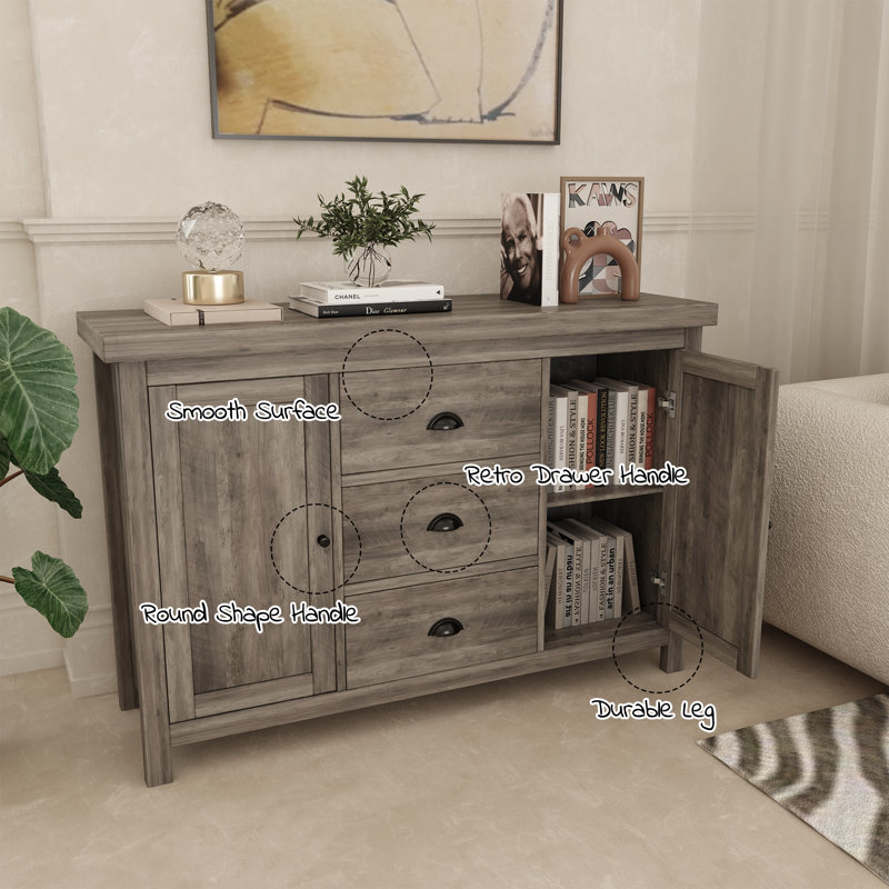 Buffet 3 tiroirs 51,97 po Antoneisha, gris