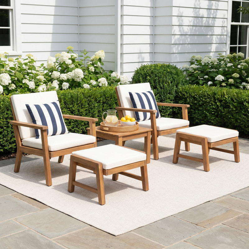 Channing 2 - Person Patio Conversation Set with Cushions, Cream, Brown Patina