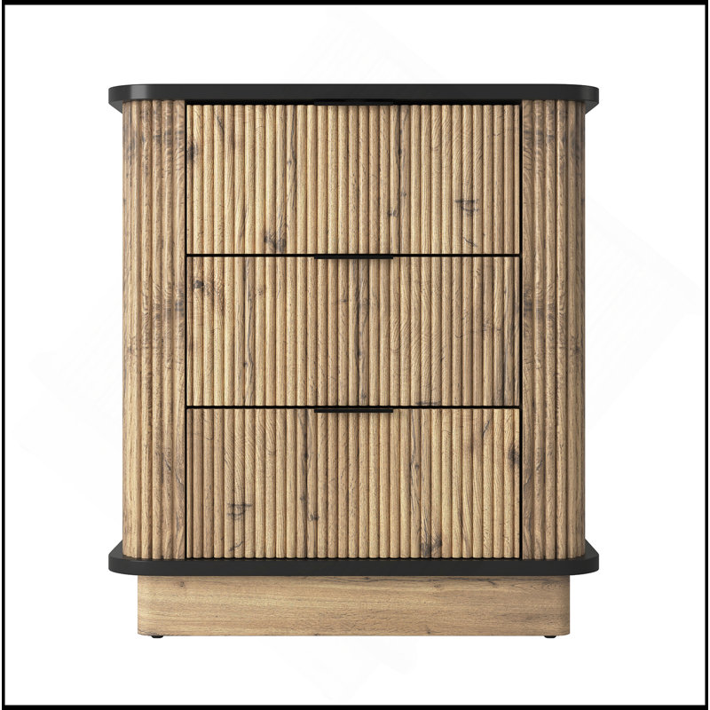 Table de chevet multifonctionnelle à trois tiroirs en panneau de fibres à densité moyenne, parfaite pour ranger des objets de différentes hauteurs, une combinaison parfaite de nature et de mode