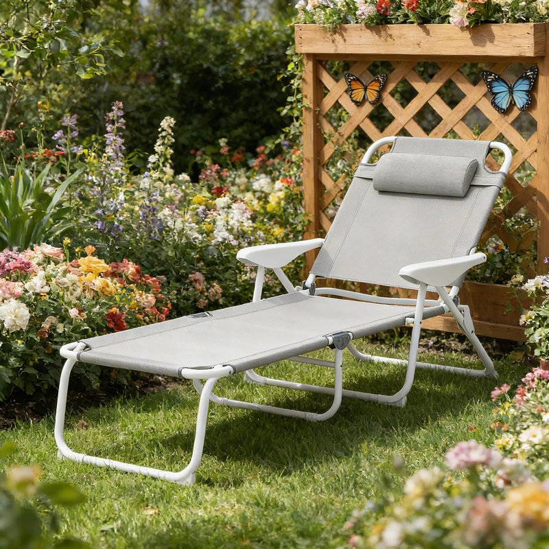 Chaise longue d'extérieur pliante, Gris clair