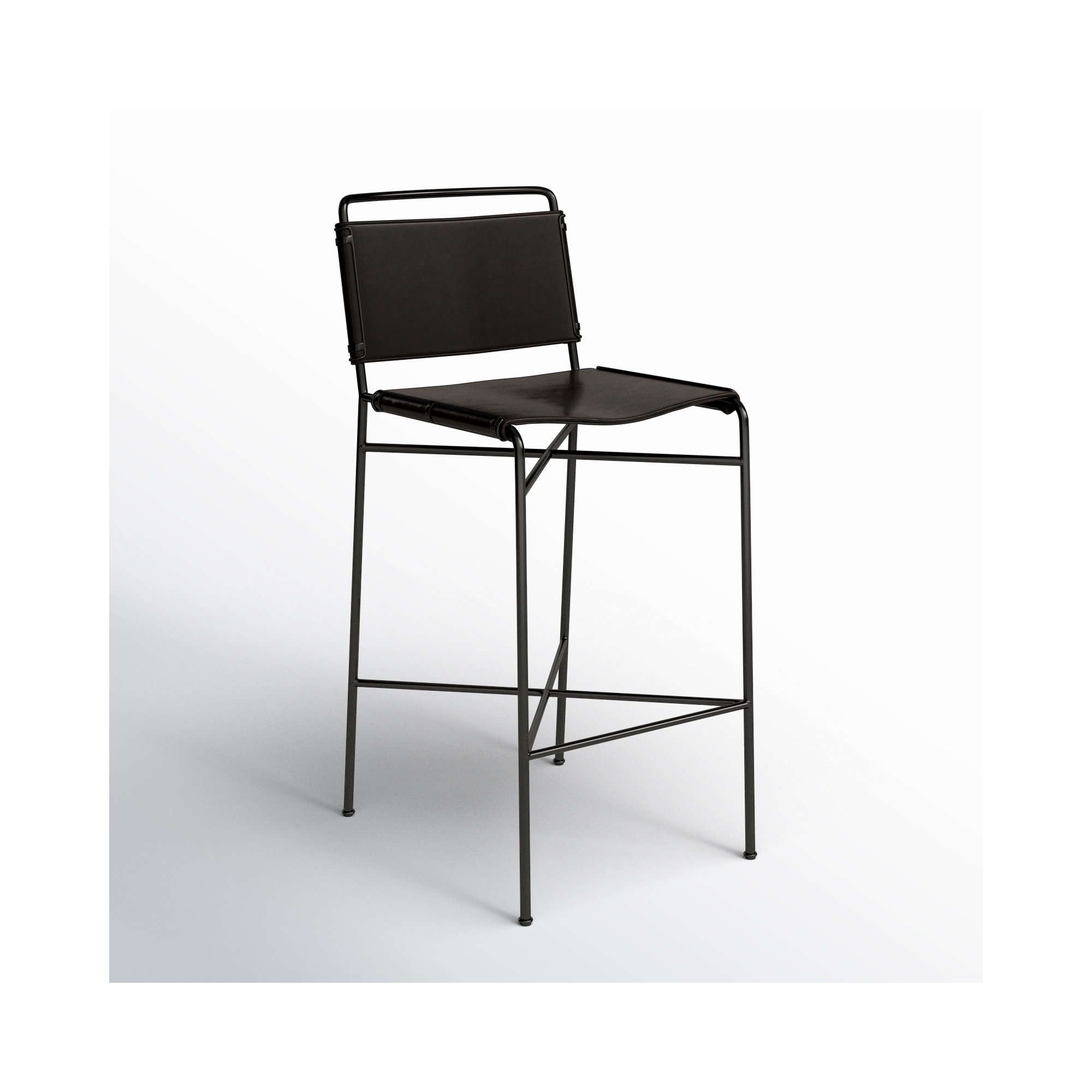Kenza Counter Stool, Bar Stool (30” Seat Height), Black, Vegan Leather-Black