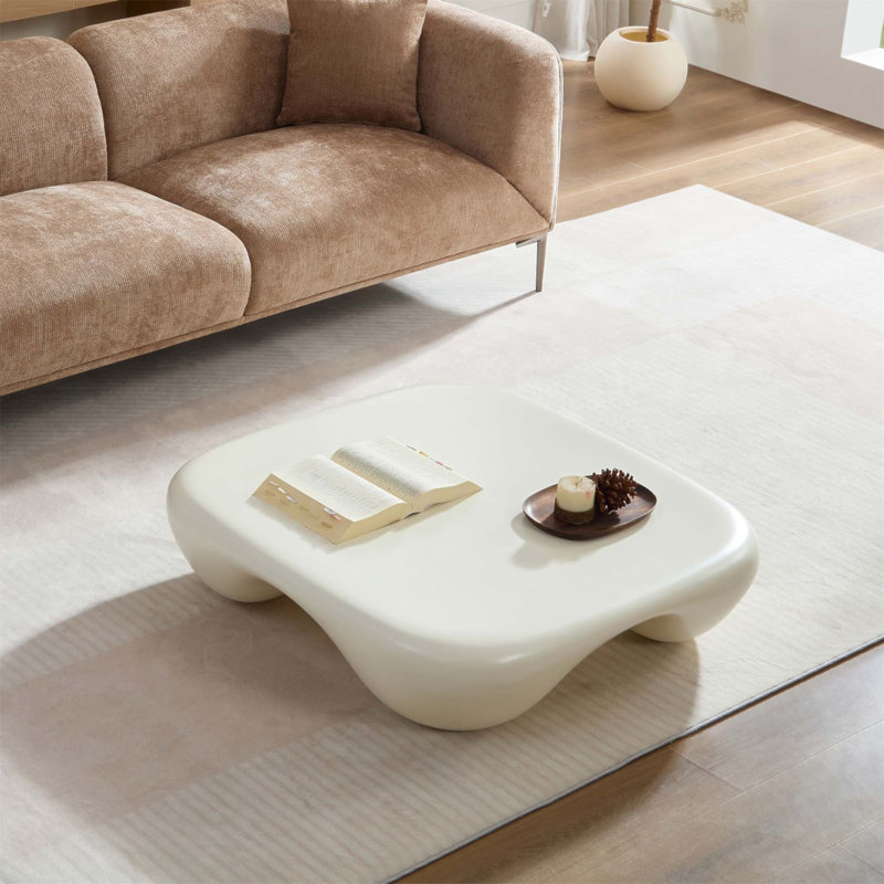 Table basse moderne en faux travertin texturé pour le salon / bureau, Blanc