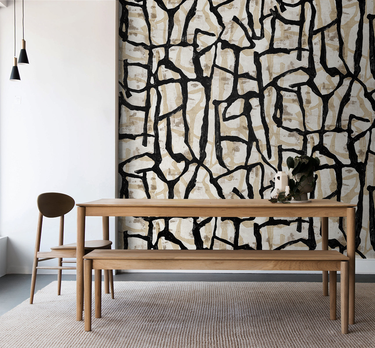 Zenia Abstract Wallpaper, Ebony/Sand