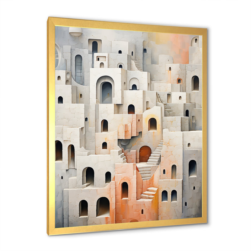 Minimalisme des forteresses I sur toile, Cadre doré simple, H 40 po x l 30 po x P 1,5 po