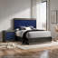 Ensemble de chambre à coucher pour très grand lit 2 pièces, gris cendré, bleu indigo, bois chromé, table de chevet