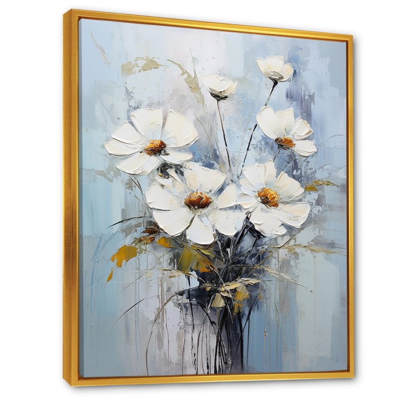 " White Daisy Bloom Bouquet Elegance ", Gold Floater Framed, 32" H x 16" W x 1" D
