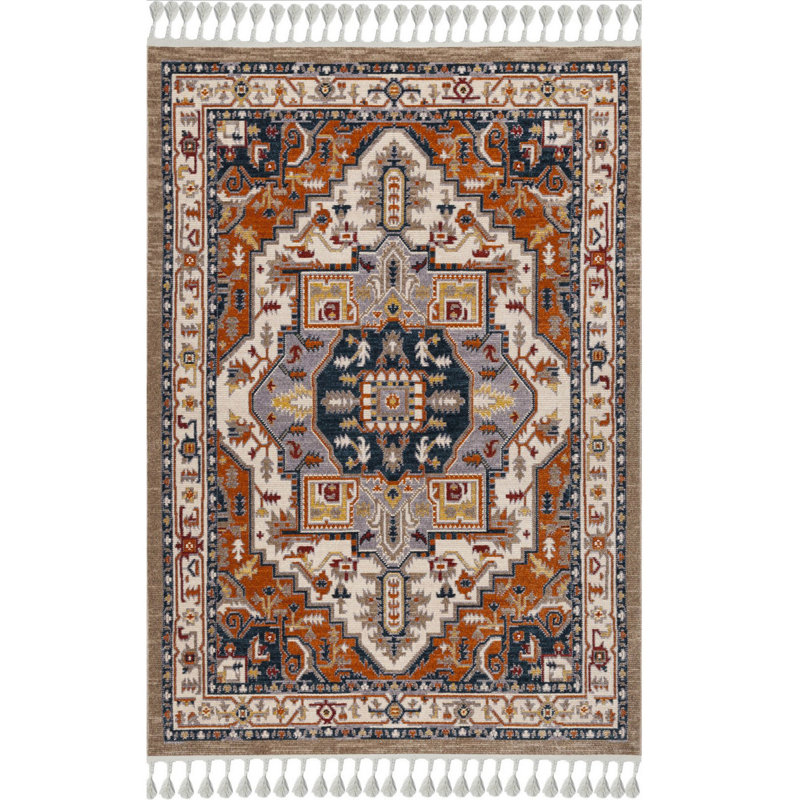 Tapis oriental rouge en polyester tissé à la machine Bonaira, Rectangle 2 pi 7 po x 4 pi 11 po