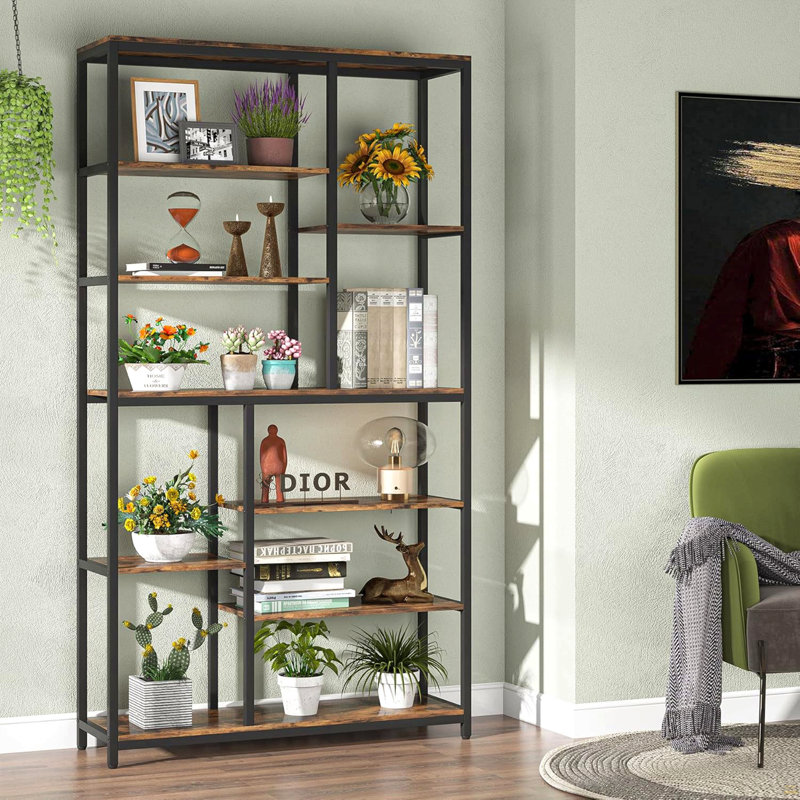78.7" Extra Tall 8-Tier Staggered Etagere Bookcase With 8 Shelves Organizer