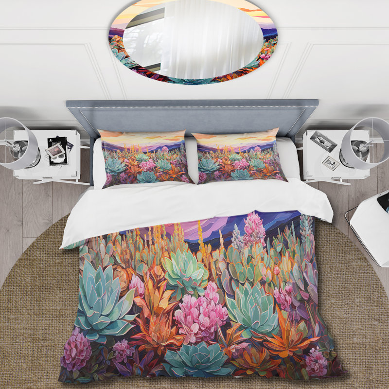 Colorful Succulent Desert Charm - Ensemble de housse de couette Succulent, Housse de couette pour grand lit et 2 taies décor