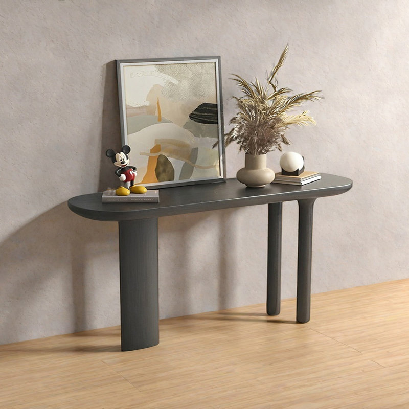 Console rétro en bois massif minimaliste, H 33,86 po x l 70,87 po x P 13,78 po, Noir, noir, noir, noir