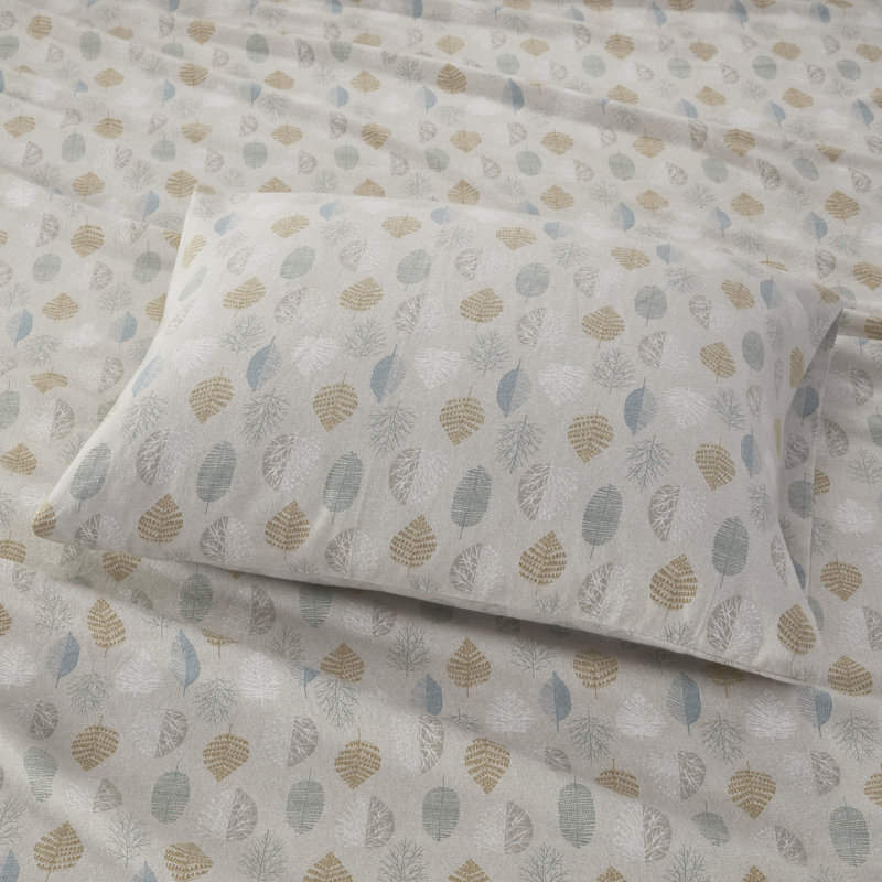 Cozy Flannel 100% Cotton Sheet Set, King  Sheet Set with 2 Pillowcases, Beige Floral