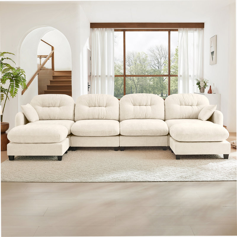 Canapé modulaire en U modulaire avec repose-pieds, tissu en chenille doux, dossier rembourré et capitonné, conception ergonomique pour les chambres et les salons