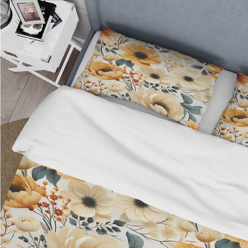 Ensemble de housse de couette beige rustique floral, Housse de couette pour très grand lit et 2 très