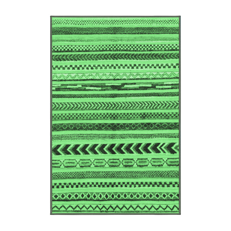 Tapis lavables à la machine à motif abstrait vert émeraude 2302, Rectangle 2 pi x 3 pi