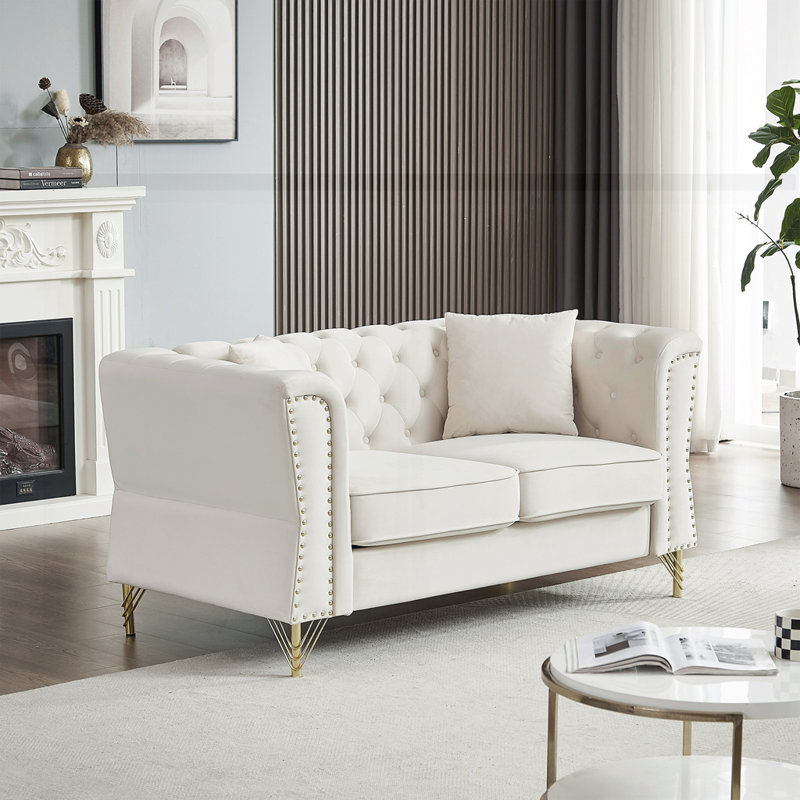 Canapé capitonné en velours 60,2 po, Beige