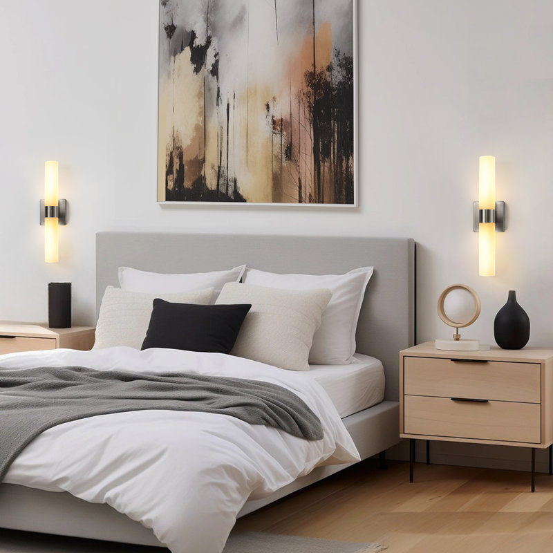 18 In 2-Light White Double Tube Wall Sconce , E12 Sleek Up And Down Light Fixture For Bathroom, Bedroom, Brushed Nickel