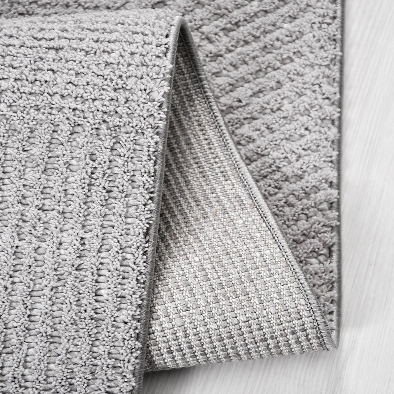 Tapis gris moderne en polyester Margin facile à nettoyer, 2,6 pi x 10 pi