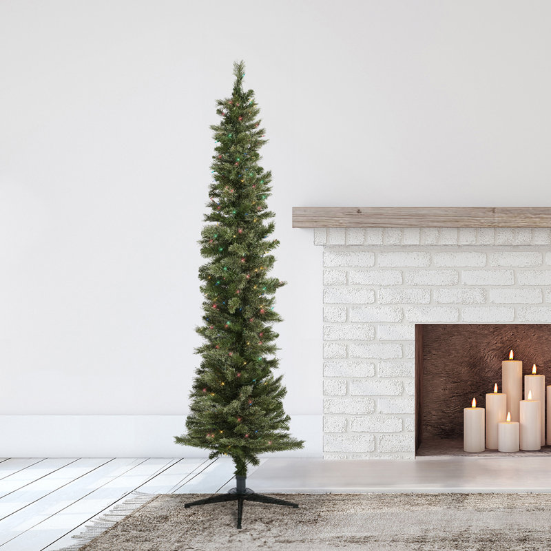 Home Heritage 9 Foot Pre-Lit Artificial Stanley Pencil Christmas Tree With Stand, 5', Multi