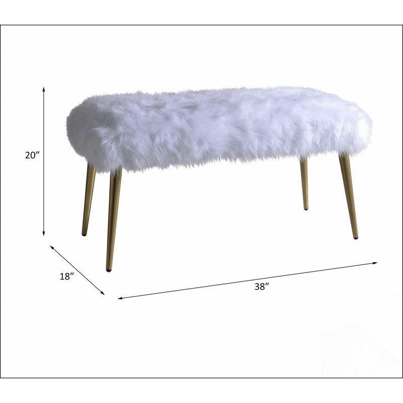 Banc Bagley II en fausse fourrure blanche et finition or Design simple, confortable et durable, banc multifonctionnel