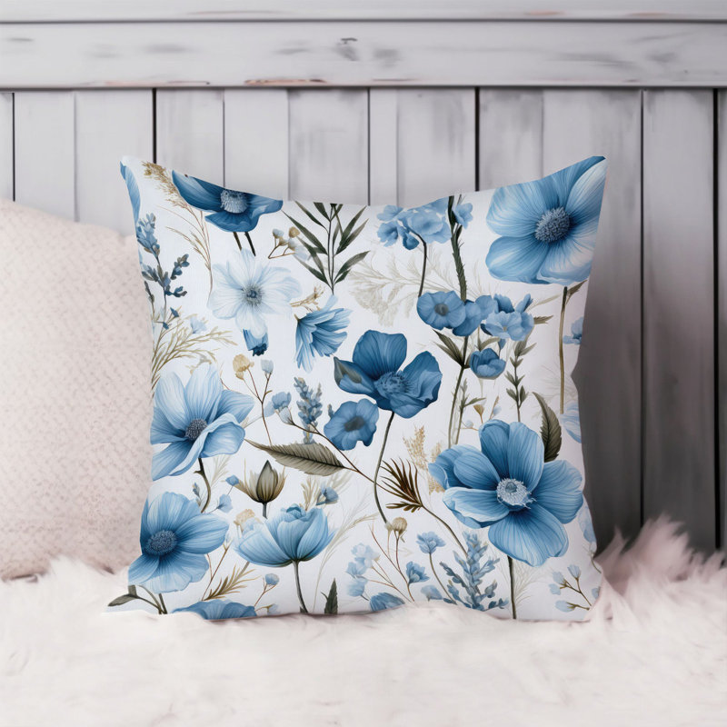 Floral Blue Wildflowers Pattern Flowers Scandinavian, 18" x 18"